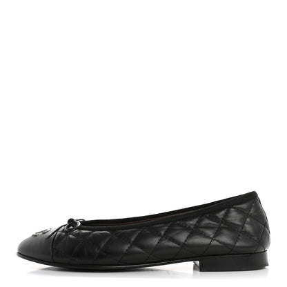 Chanel Aged Calfskin Quilted CC Cap Toe Ballerina Flats 37 Black 1 of 10