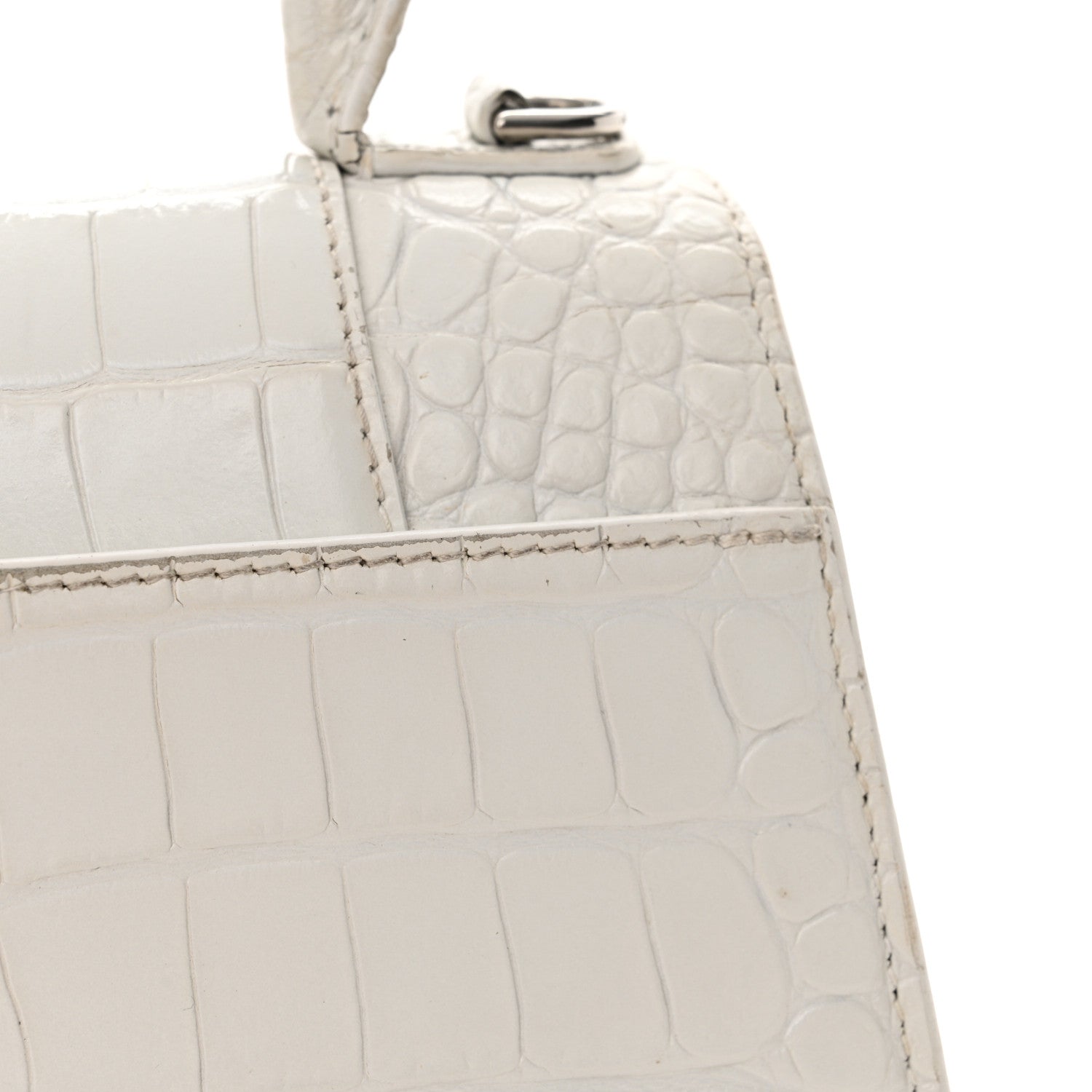 Balenciaga Calfskin Crocodile Embossed Small Hourglass Top Handle Bag White 28 of 28