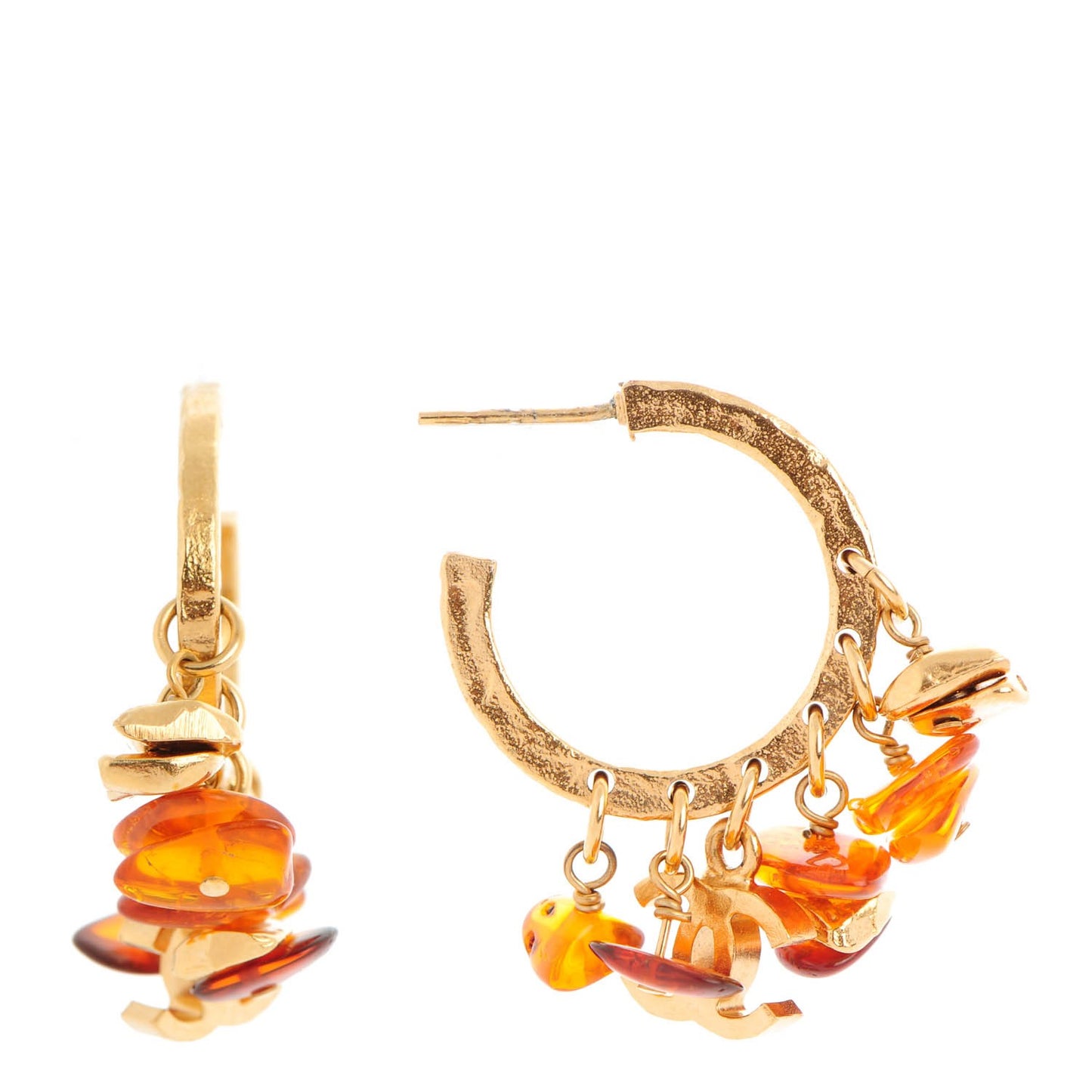 Brushed Metal Bead CC Hoop Earrings Gold