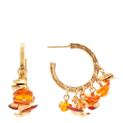 Chanel Brushed Metal Bead CC Hoop Earrings Gold 1 of 5