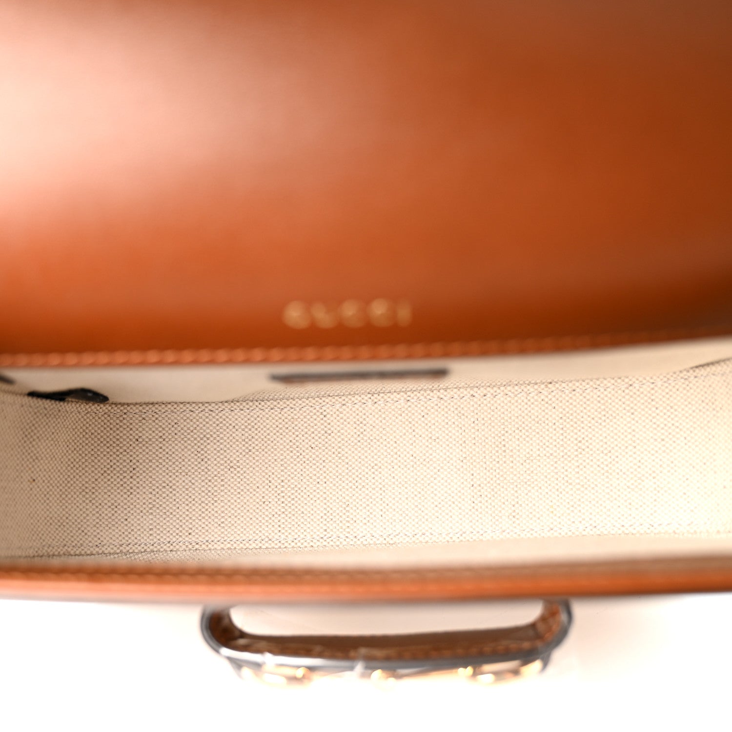 Gucci New Canvas Charisma Calfskin Crystal GG Monogram Mini Horsebit 1955 Shoulder Bag Camel Ebony 5 of 10