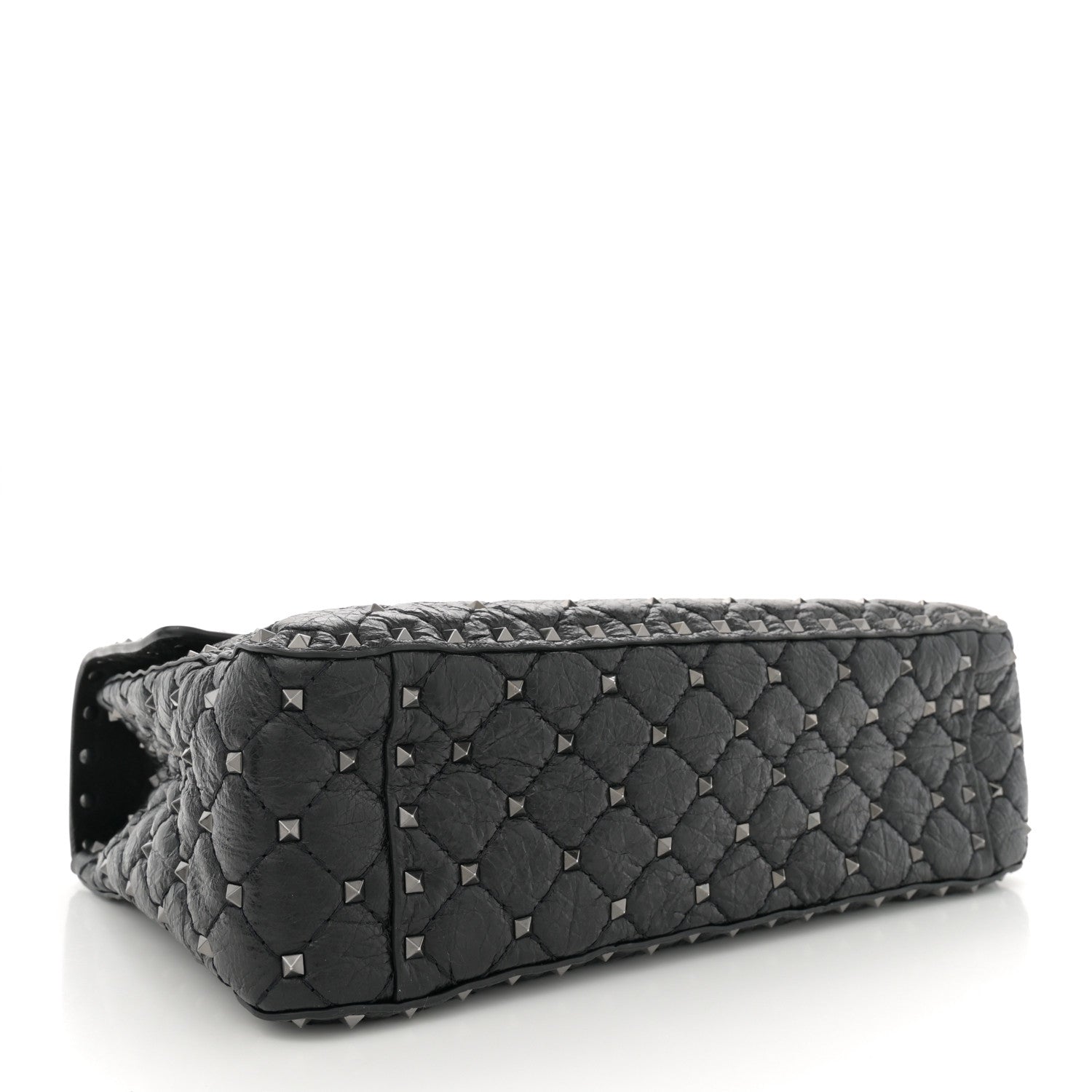Valentino Garavani Craquele Nappa Large Rockstud Spike Shoulder Bag Black 4 of 11