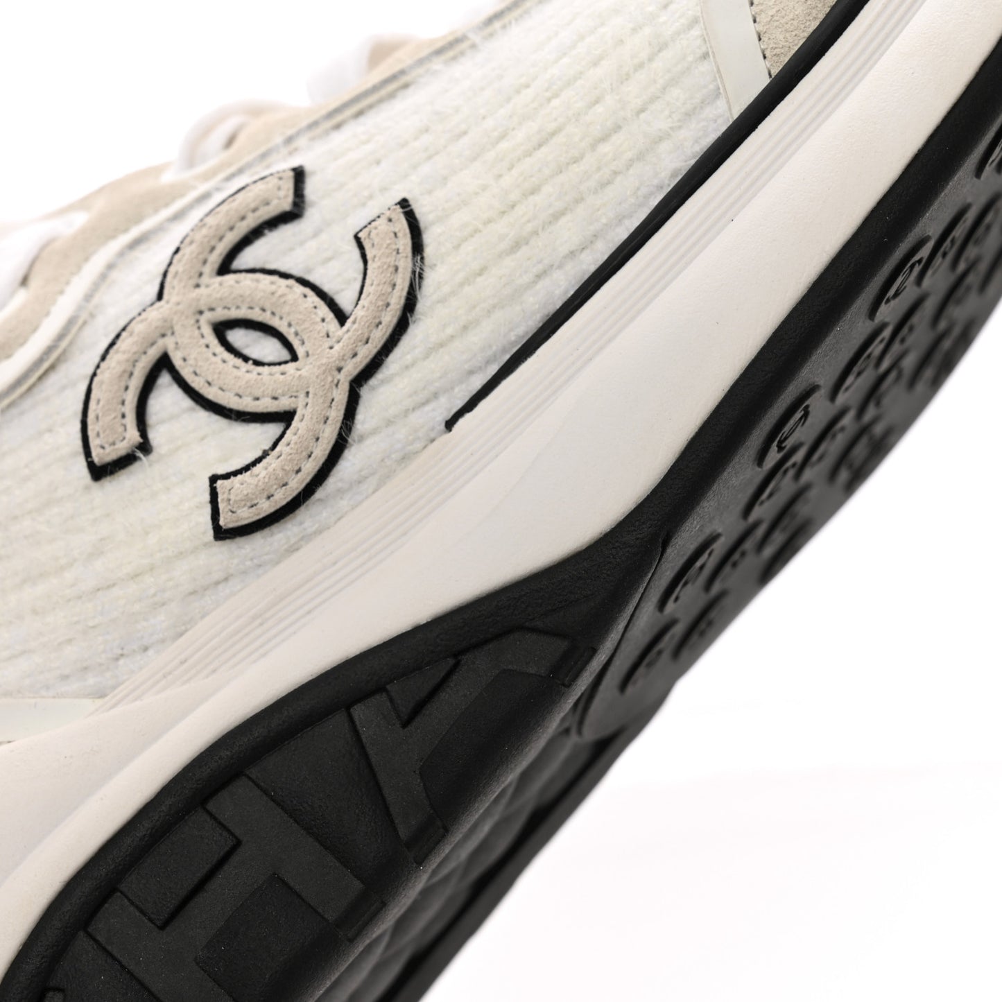Fabric Calfskin Suede CC Womens Sneakers 38.5 White