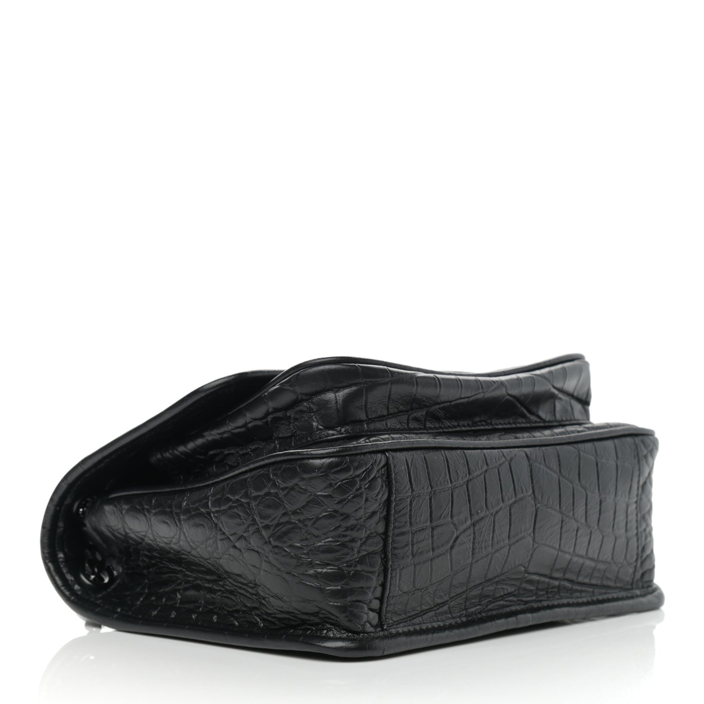 Calfskin Crocodile Embossed Matelasse Monogram Baby Niki Chain Satchel Black