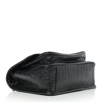 Saint Laurent Calfskin Crocodile Embossed Matelasse Monogram Baby Niki Chain Satchel Black 4 of 12