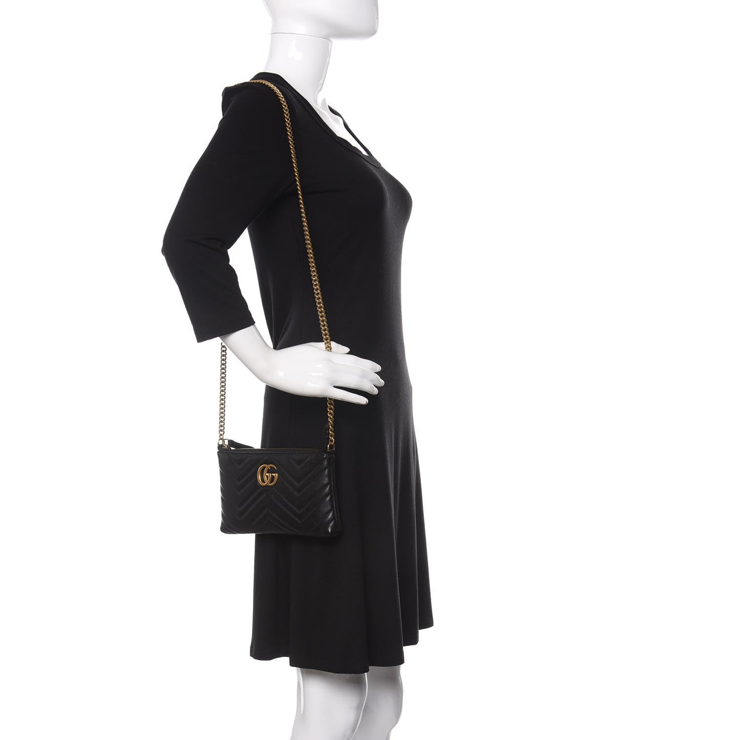 Calfskin Matelasse Mini GG Marmont Chain Bag Black