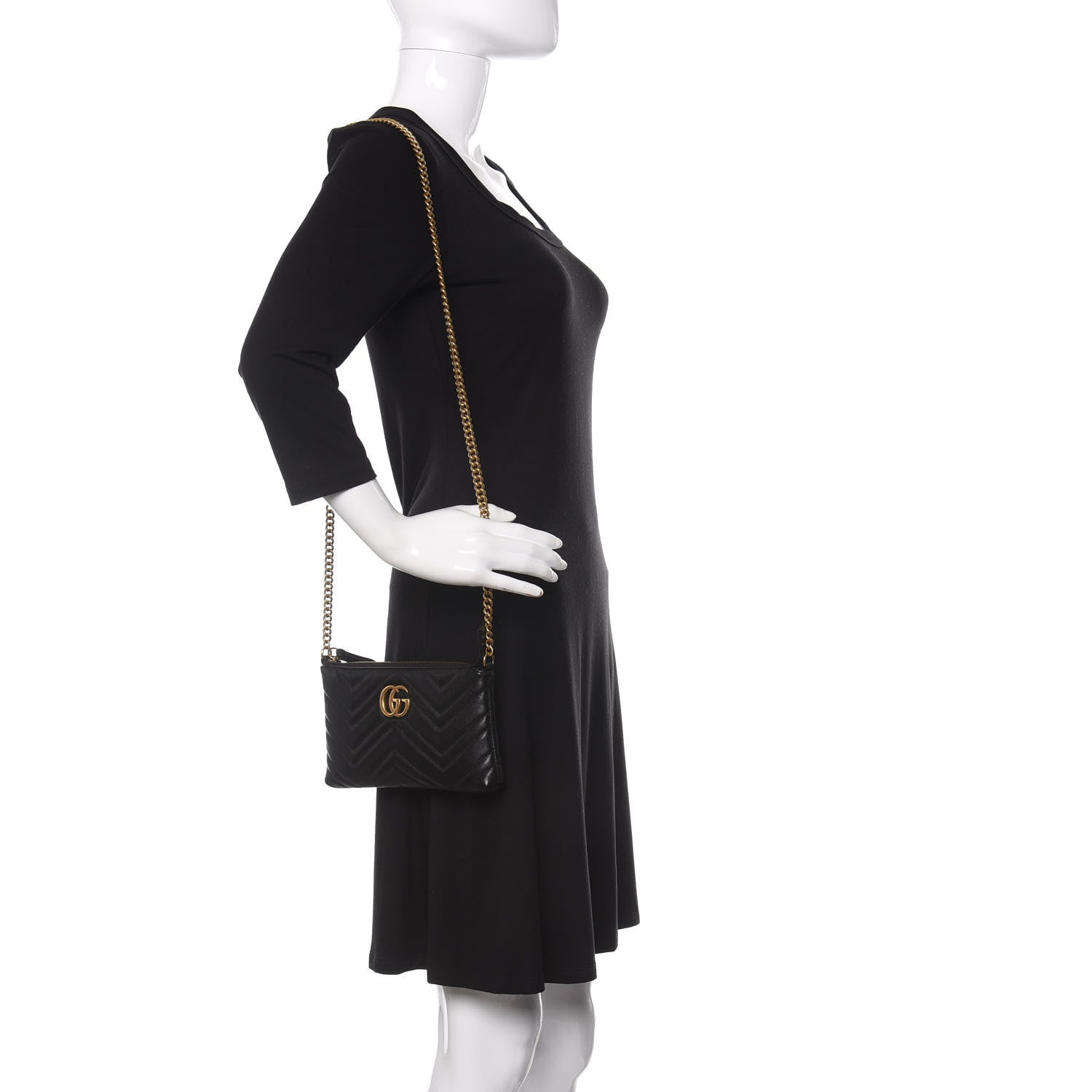 Gucci Calfskin Matelasse Mini GG Marmont Chain Bag Black 2 of 12