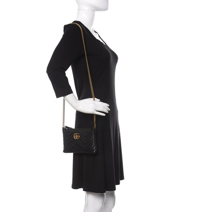 Gucci Calfskin Matelasse Mini GG Marmont Chain Bag Black 2 of 12