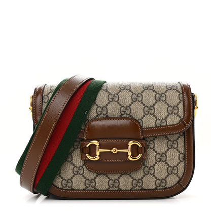 Gucci GG Supreme Monogram Azalea Calfskin Web Mini Horsebit 1955 Shoulder Bag Beige Ebony Brown Sugar 1 of 11