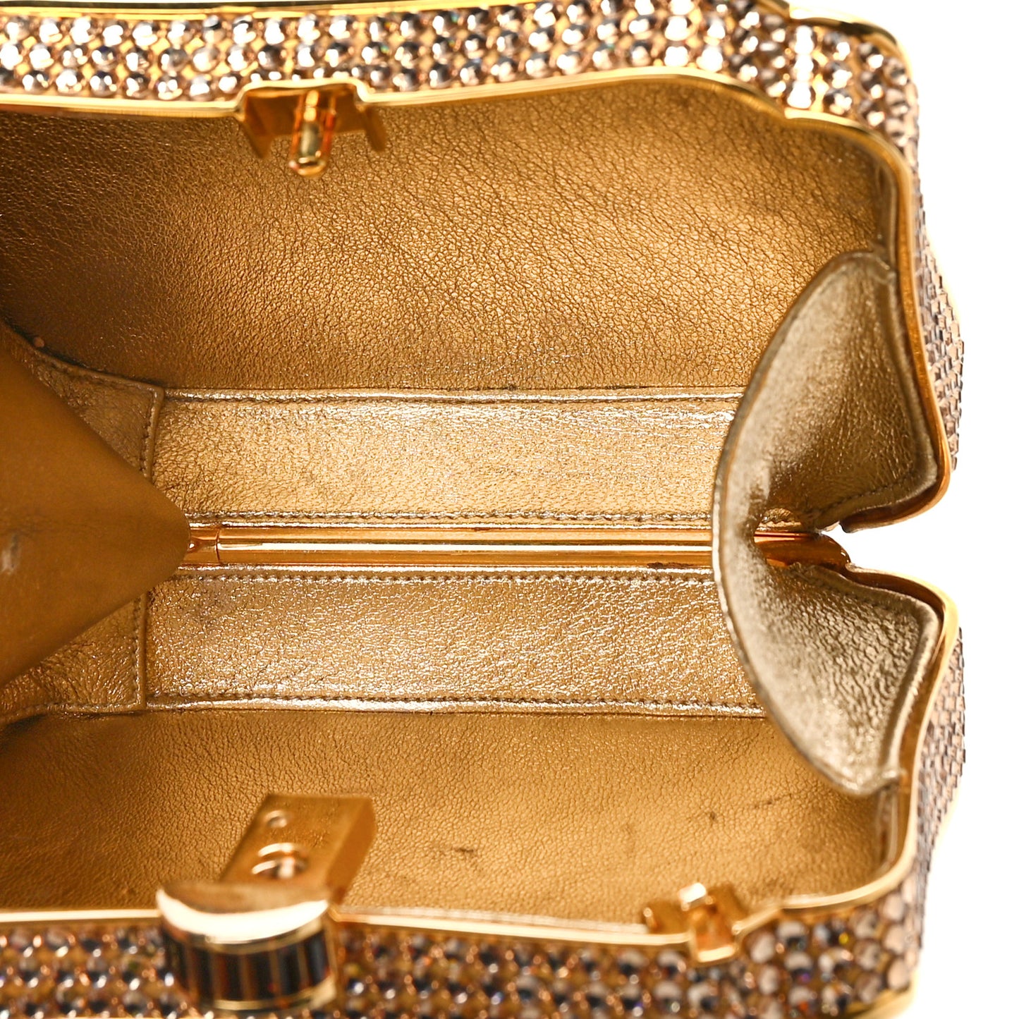 Crystal Leopard Minaudiere Clutch Brown Gold