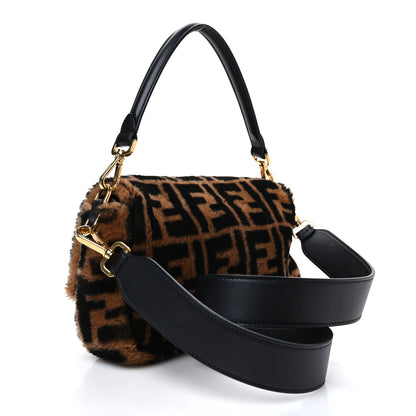 Fendi Shearling Vitello Dolce Macro FF 1974 Baguette Tobacco Black 3 of 10