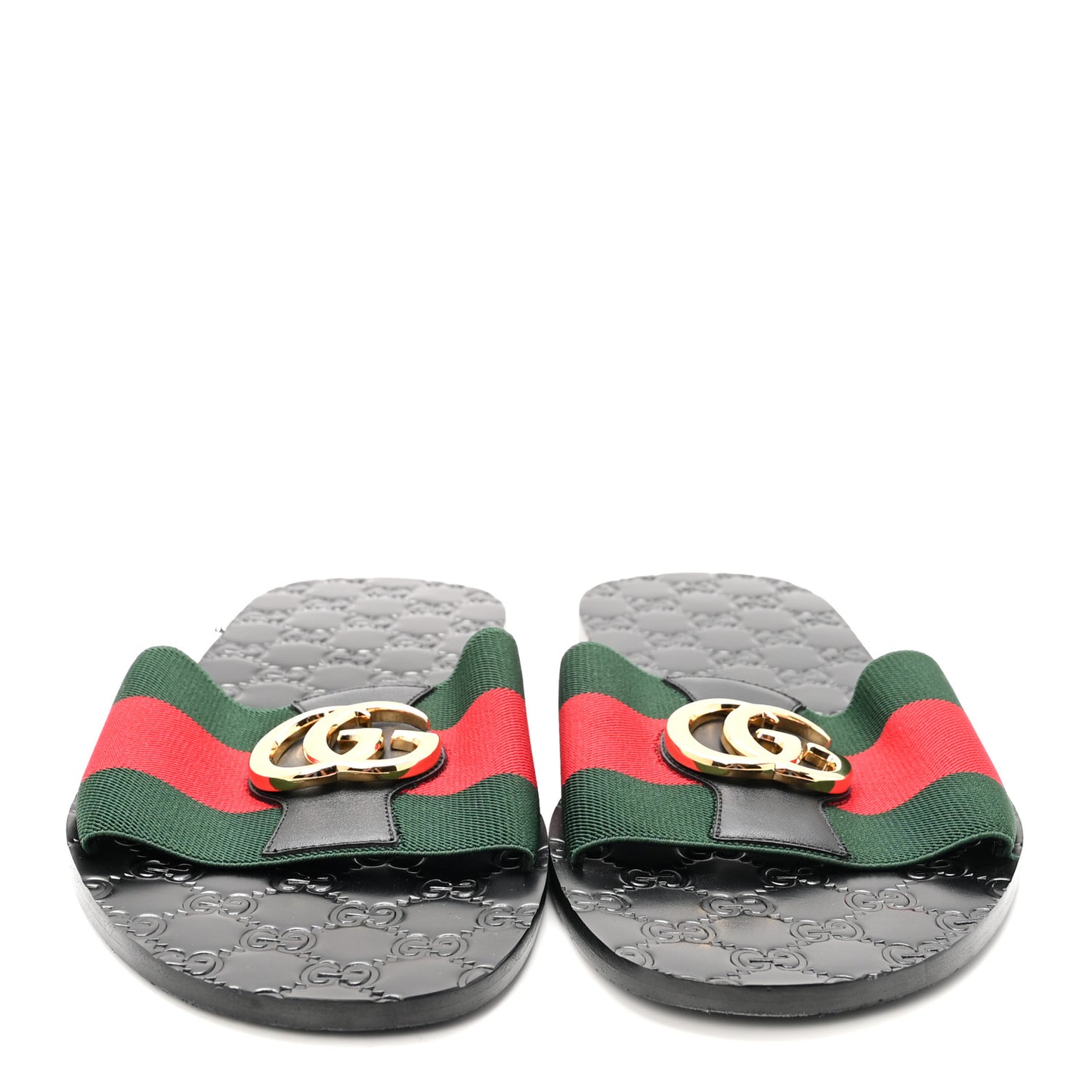 Calfskin Web Interlocking G Mens Riviera Slide Sandals 10 Black Green Red