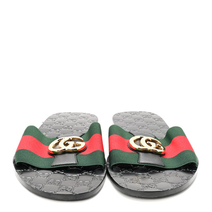 Gucci Calfskin Web Interlocking G Mens Riviera Slide Sandals 10 Black Green Red 3 of 8