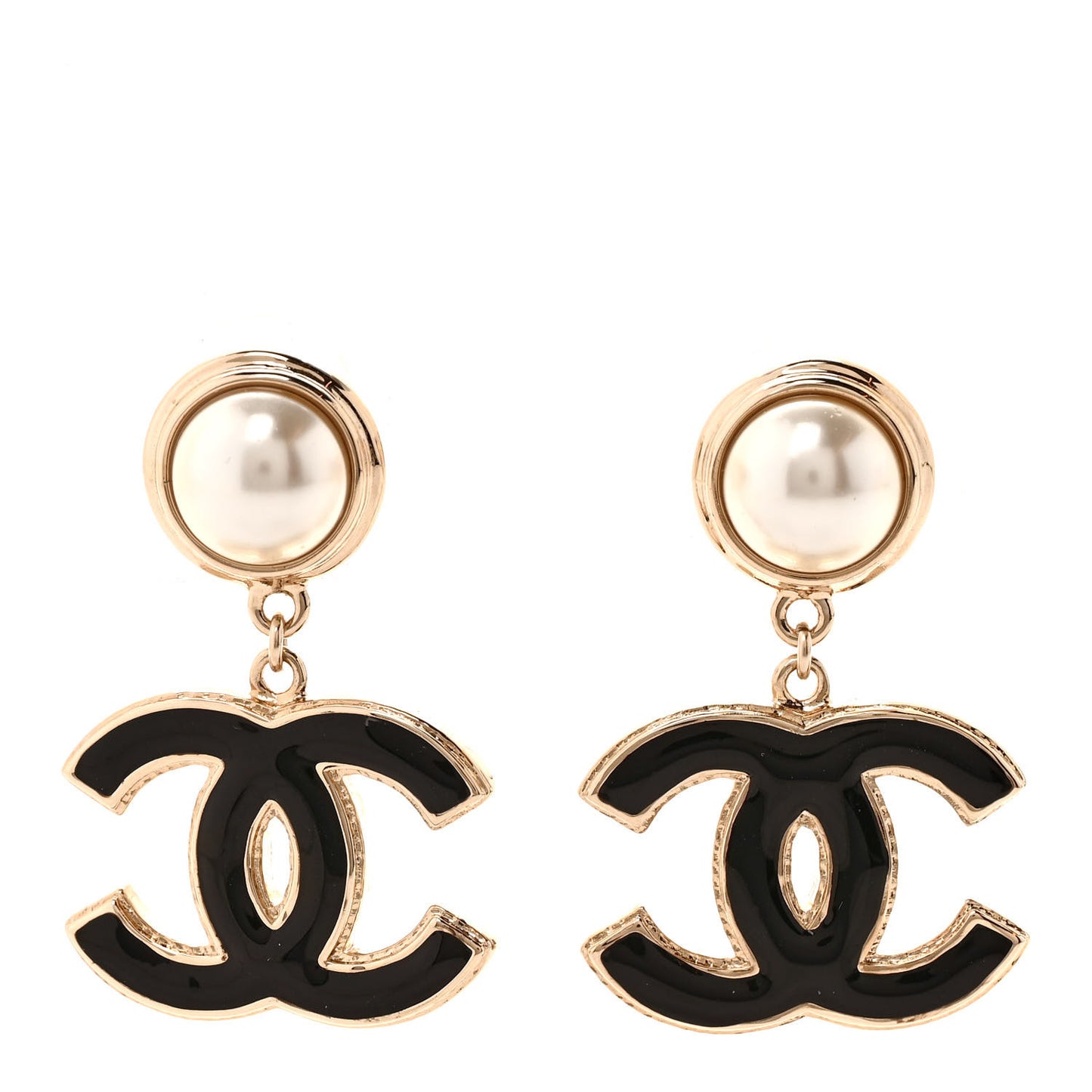 Pearl Enamel CC Drop Earrings Black