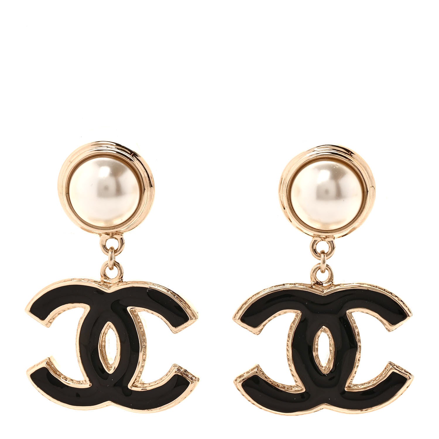 Chanel Pearl Enamel CC Drop Earrings Black 1 of 4