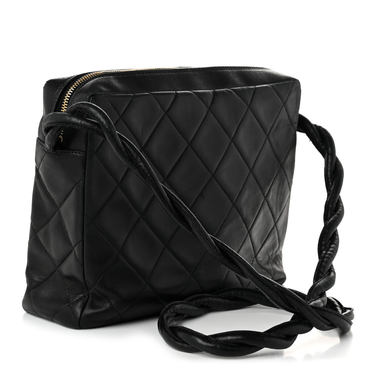Lambskin Quilted Messenger Bag Black