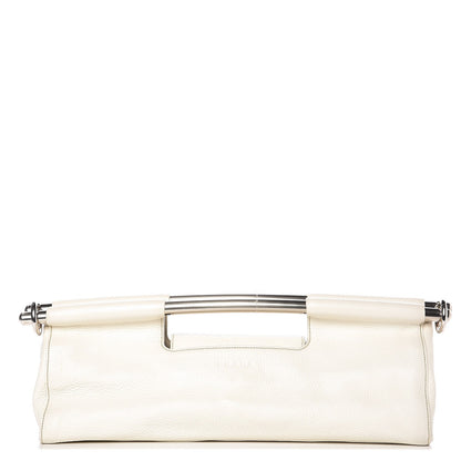 Prada Vitello Daino Metal Bar Handle Clutch Bag White 1 of 9