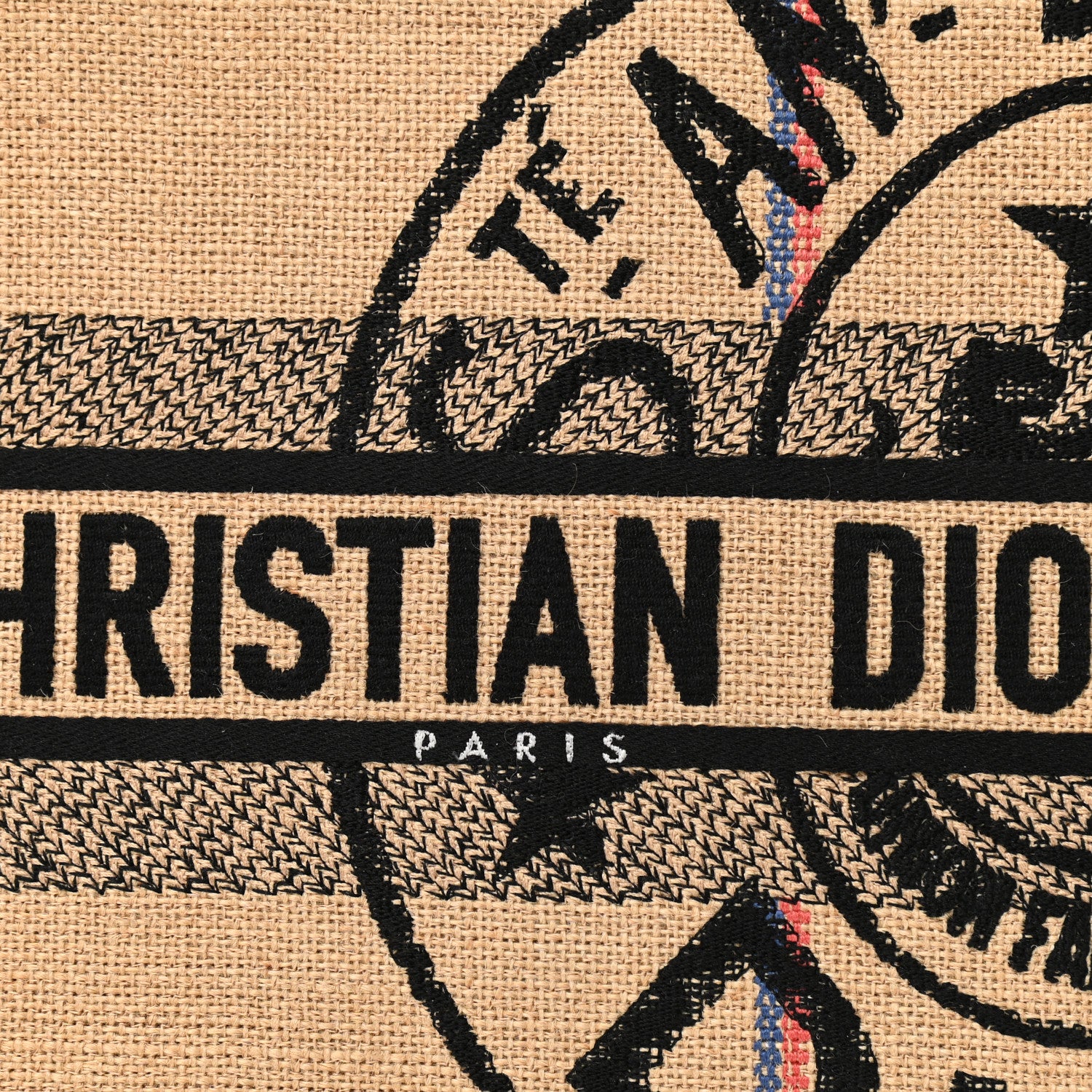 Christian Dior Canvas Jute Embroidered Medium Book Tote Black Beige 8 of 10