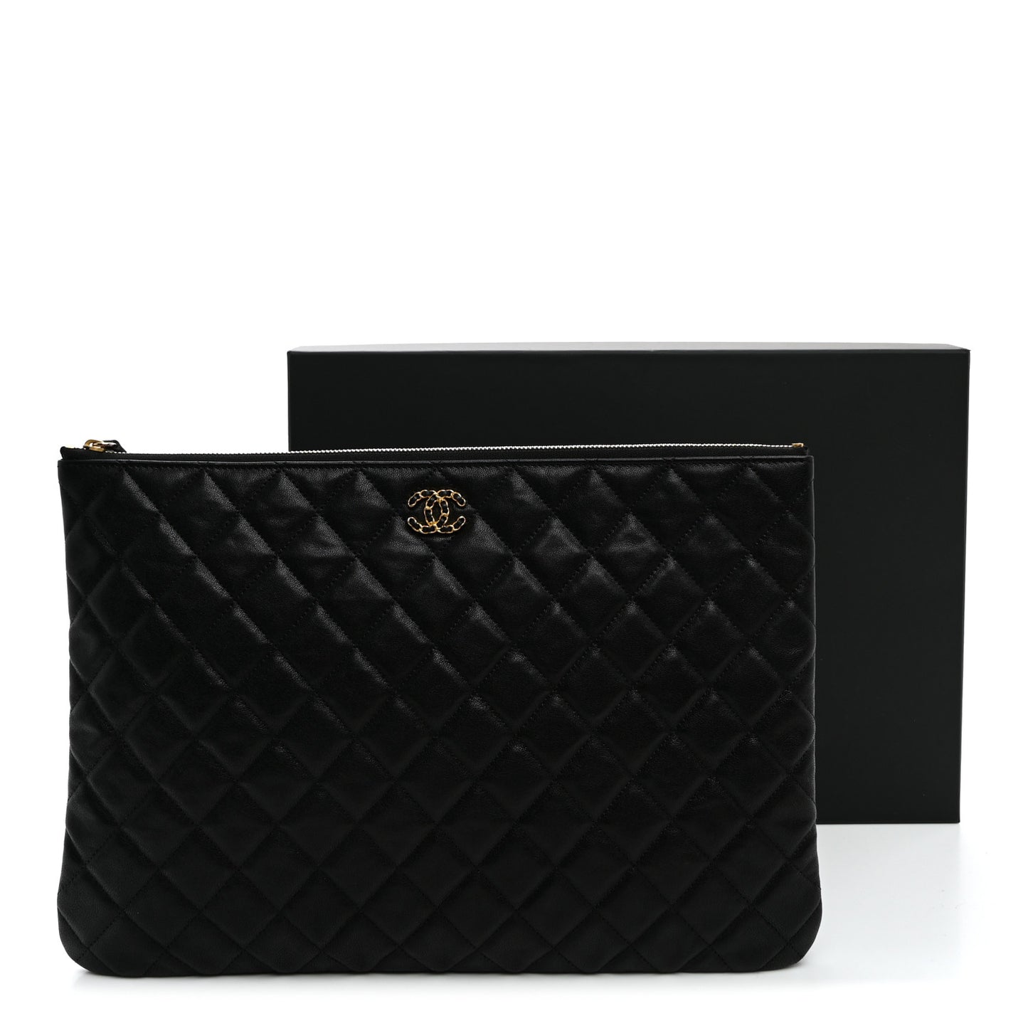 Lambskin Quilted Large Cosmetic Case Black