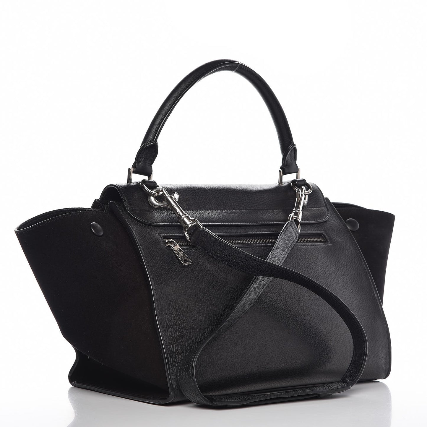 Drummed Calfskin Suede Small Trapeze Black