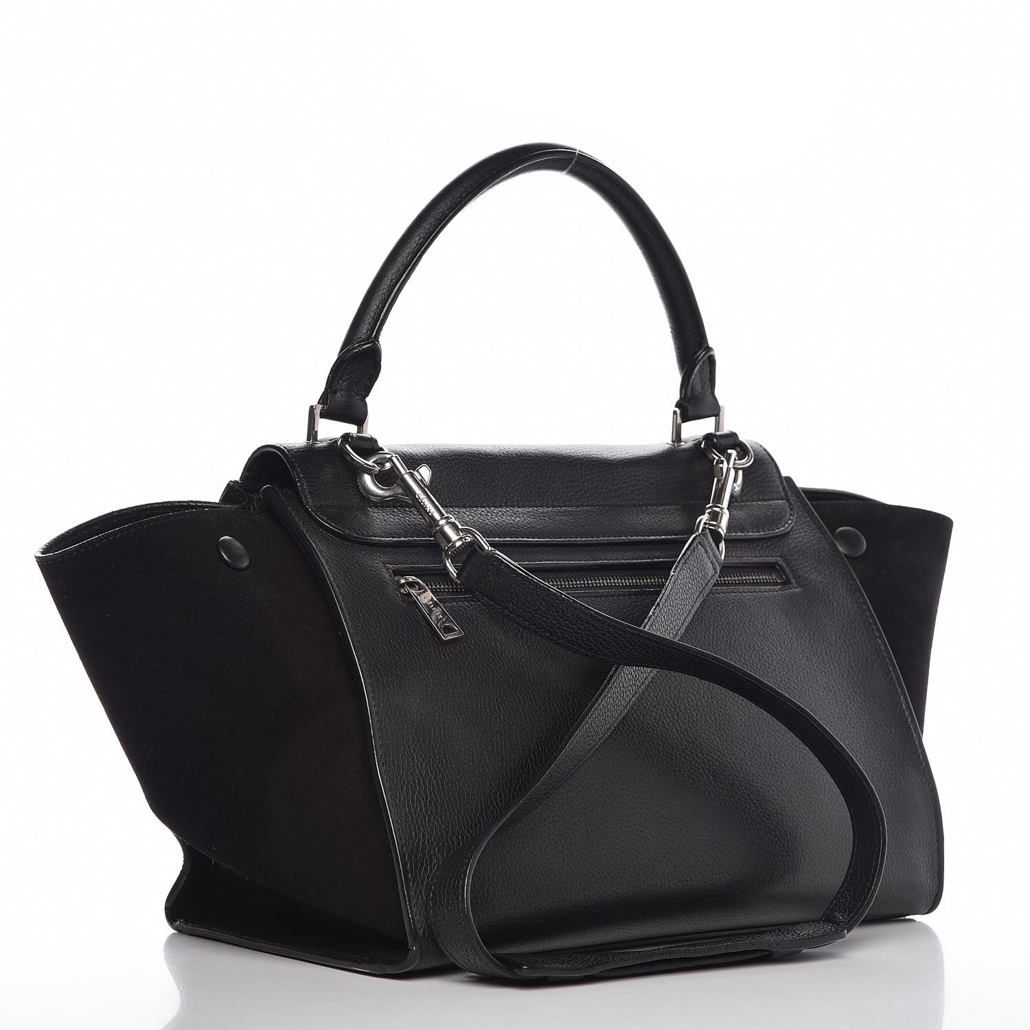 Celine Drummed Calfskin Suede Small Trapeze Black 4 of 7
