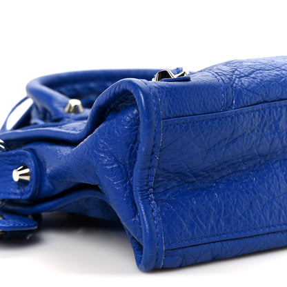 Balenciaga Agneau Classic Silver Hardware Mini City Logo Strap Bleu Electric Black 10 of 11