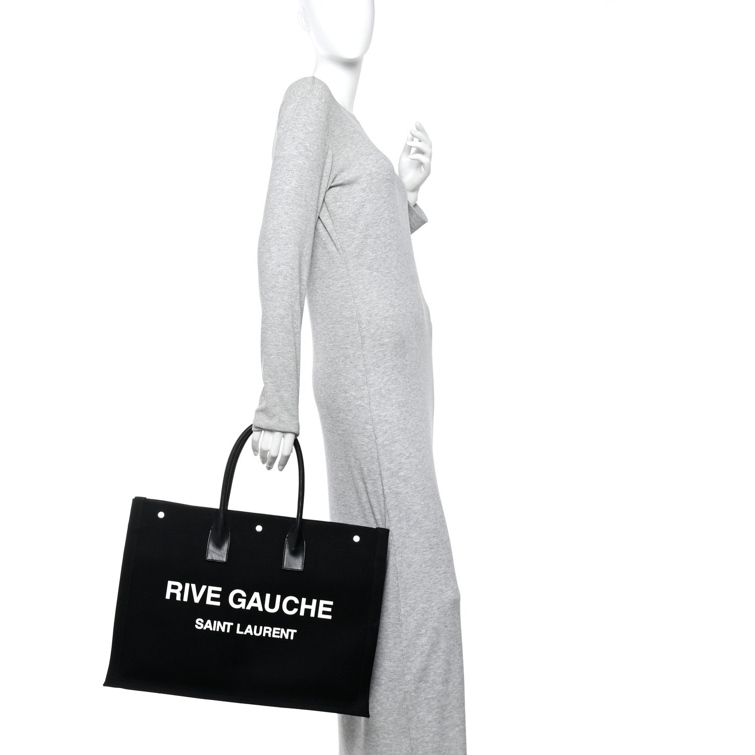 Saint Laurent Linen Calfskin Rive Gauche Tote Black 2 of 15