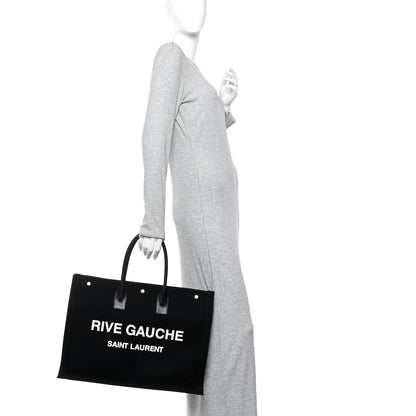 Saint Laurent Linen Calfskin Rive Gauche Tote Black 2 of 15
