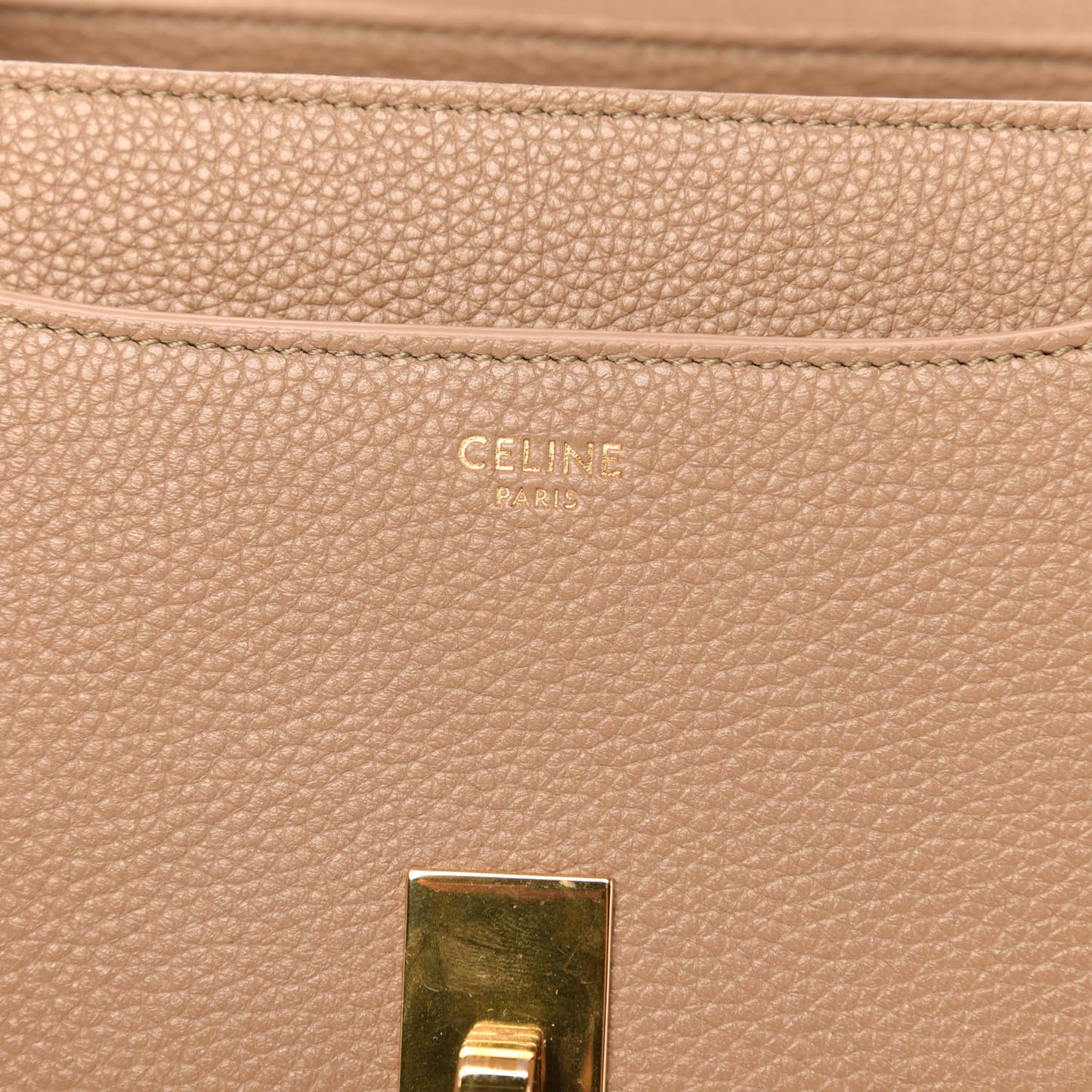 Grained Calfskin Small 16 Top Handle Bag Beige