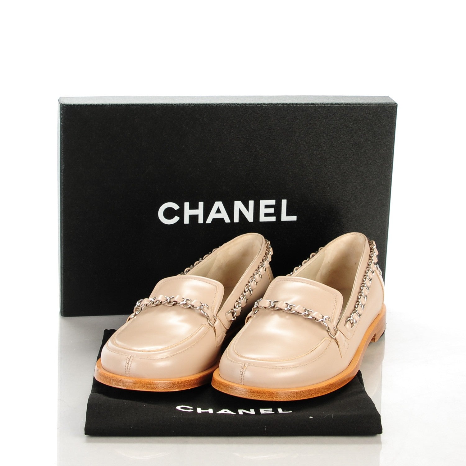 Chanel Calfskin Chain Loafers 35 Beige 5 of 9