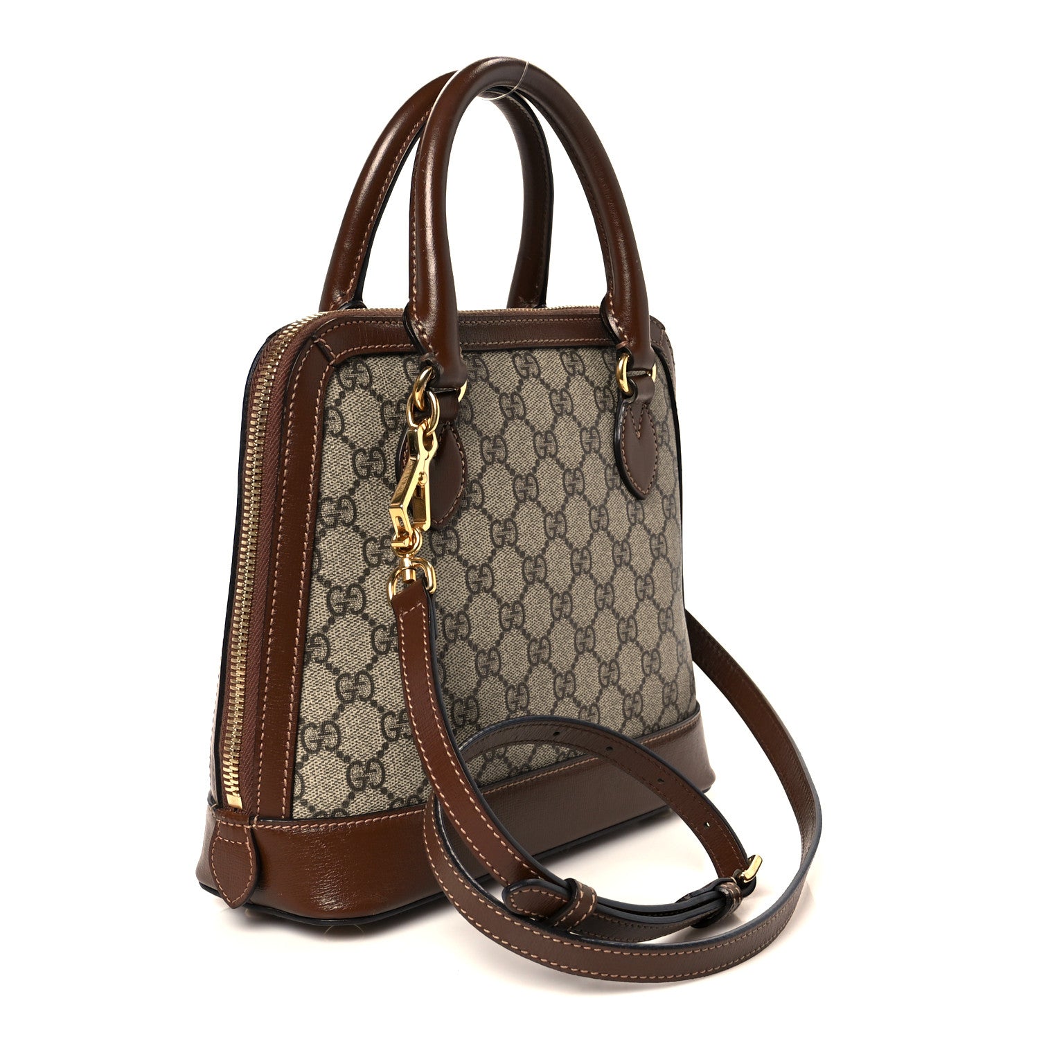 Gucci GG Supreme Monogram Azalea Calfskin Small Horsebit 1955 Top Handle Bag Beige Ebony Brown Sugar 3 of 11