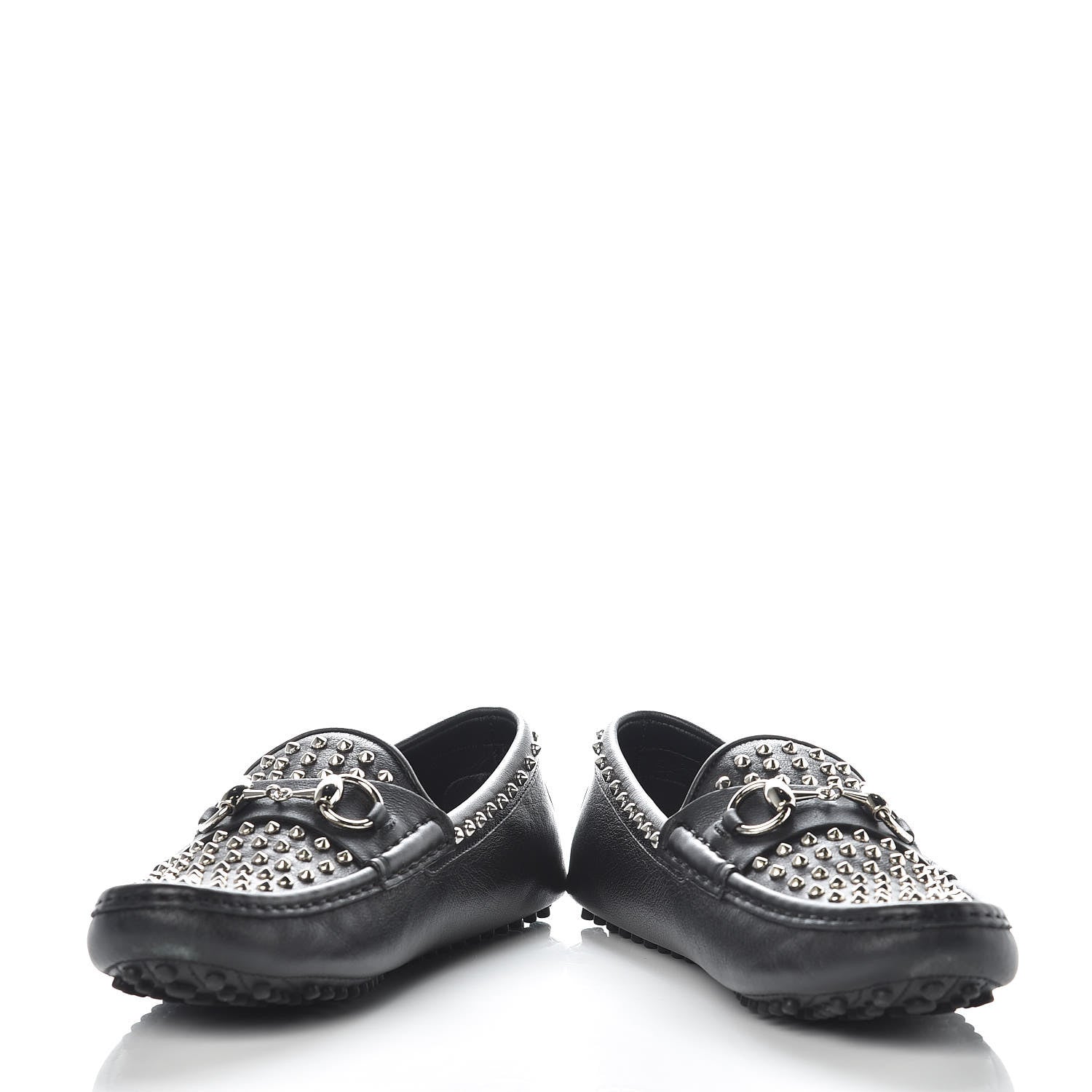 Gucci Calfskin Miro Soft Studded Womens Horsebit Driver Loafers 37 Black 5 of 12