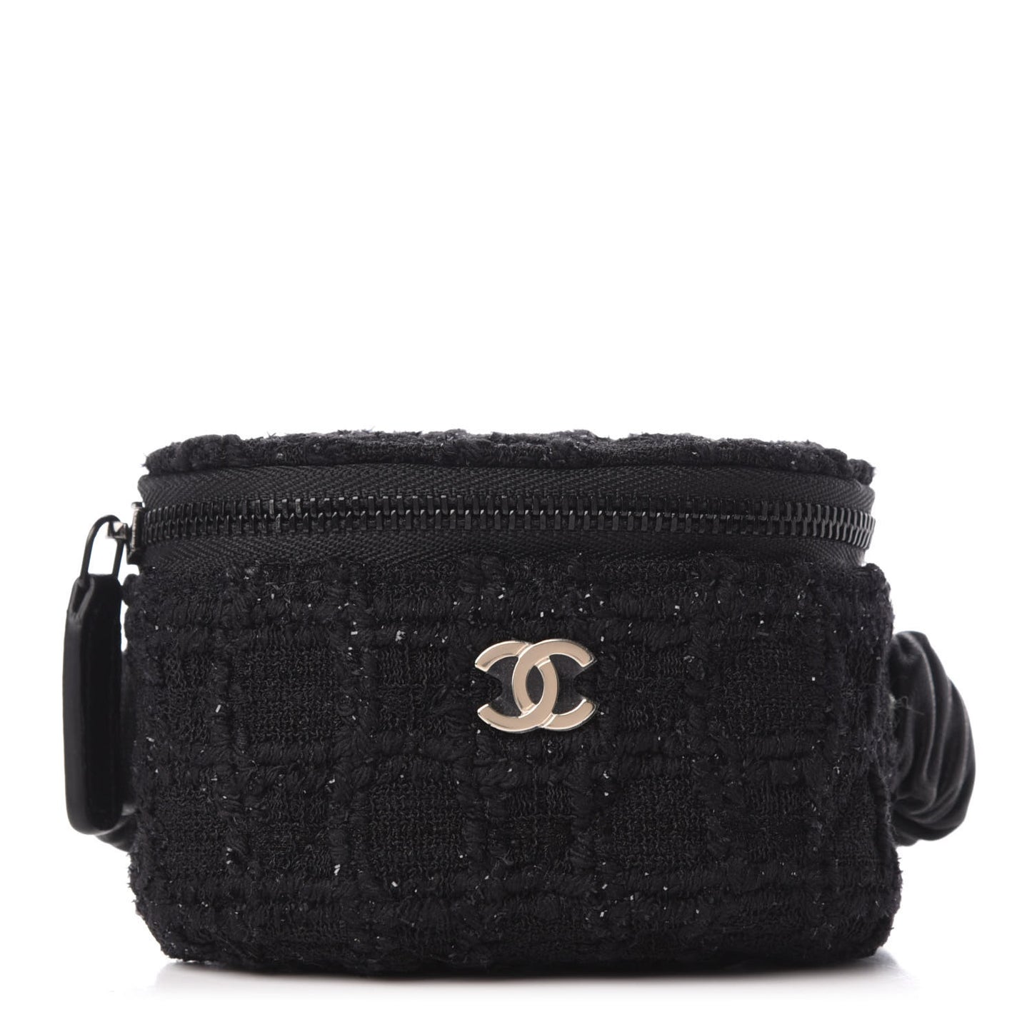 Tweed Lambskin Quilted Arm Coin Purse Black