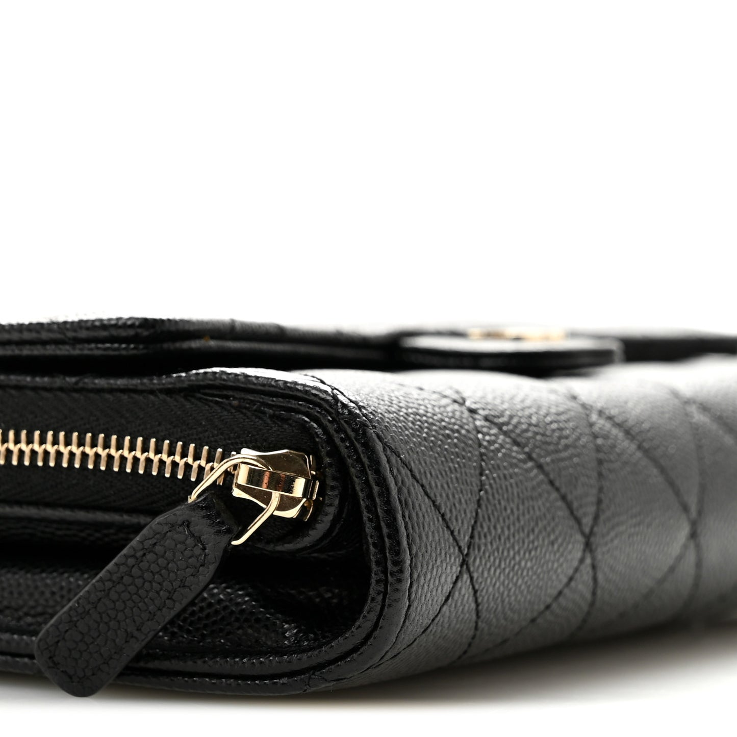 Caviar Quilted Phone Holder Wallet on Removable Chain Black