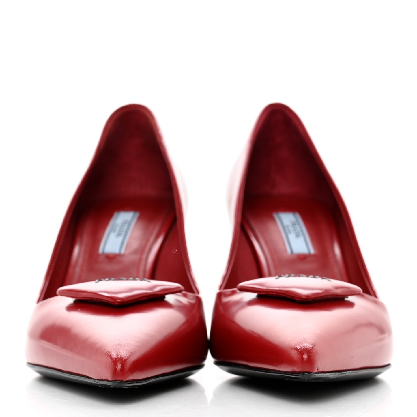 Spazzolato Triangle Logo Pointed Toe 75mm Pumps 37 Scarlatto