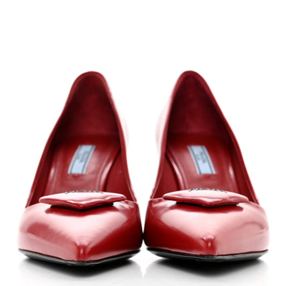 Prada Spazzolato Triangle Logo Pointed Toe 75mm Pumps 37 Scarlatto 2 of 11