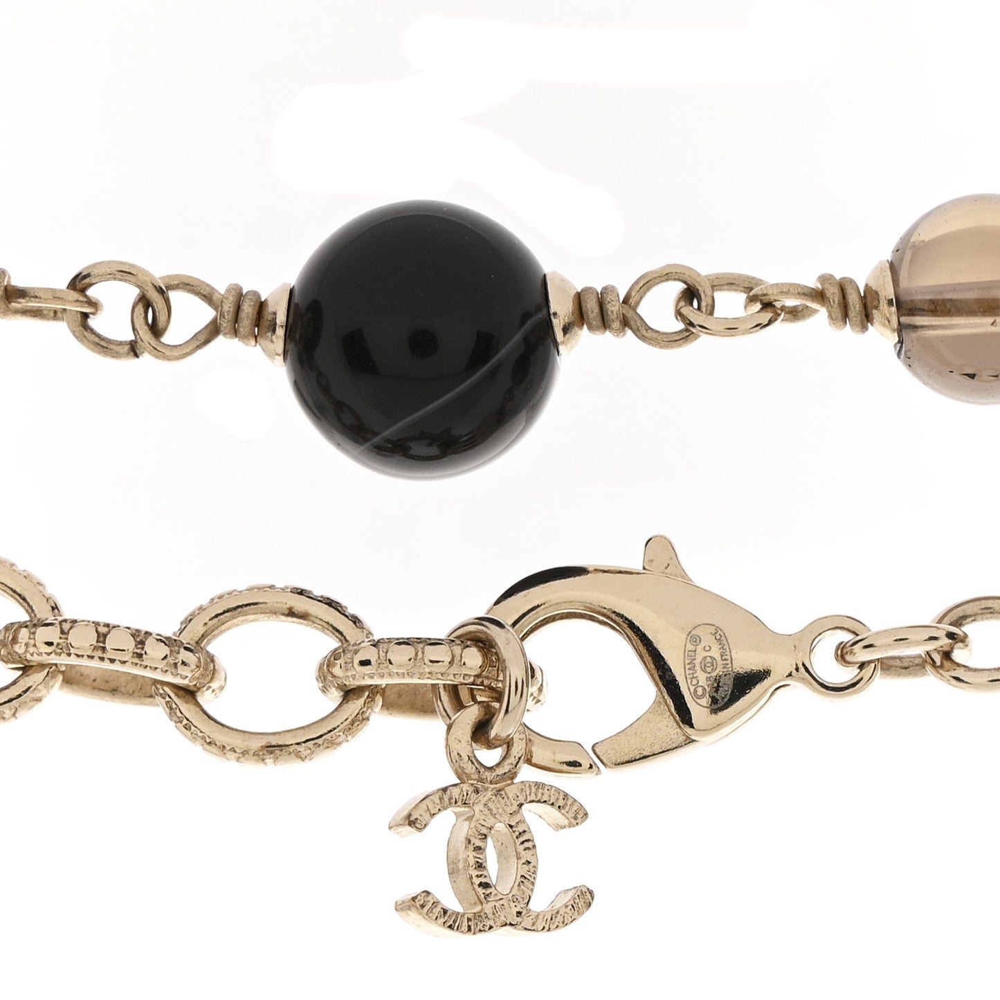 Resin Glass CC Beaded Charms Long Necklace Gold Black