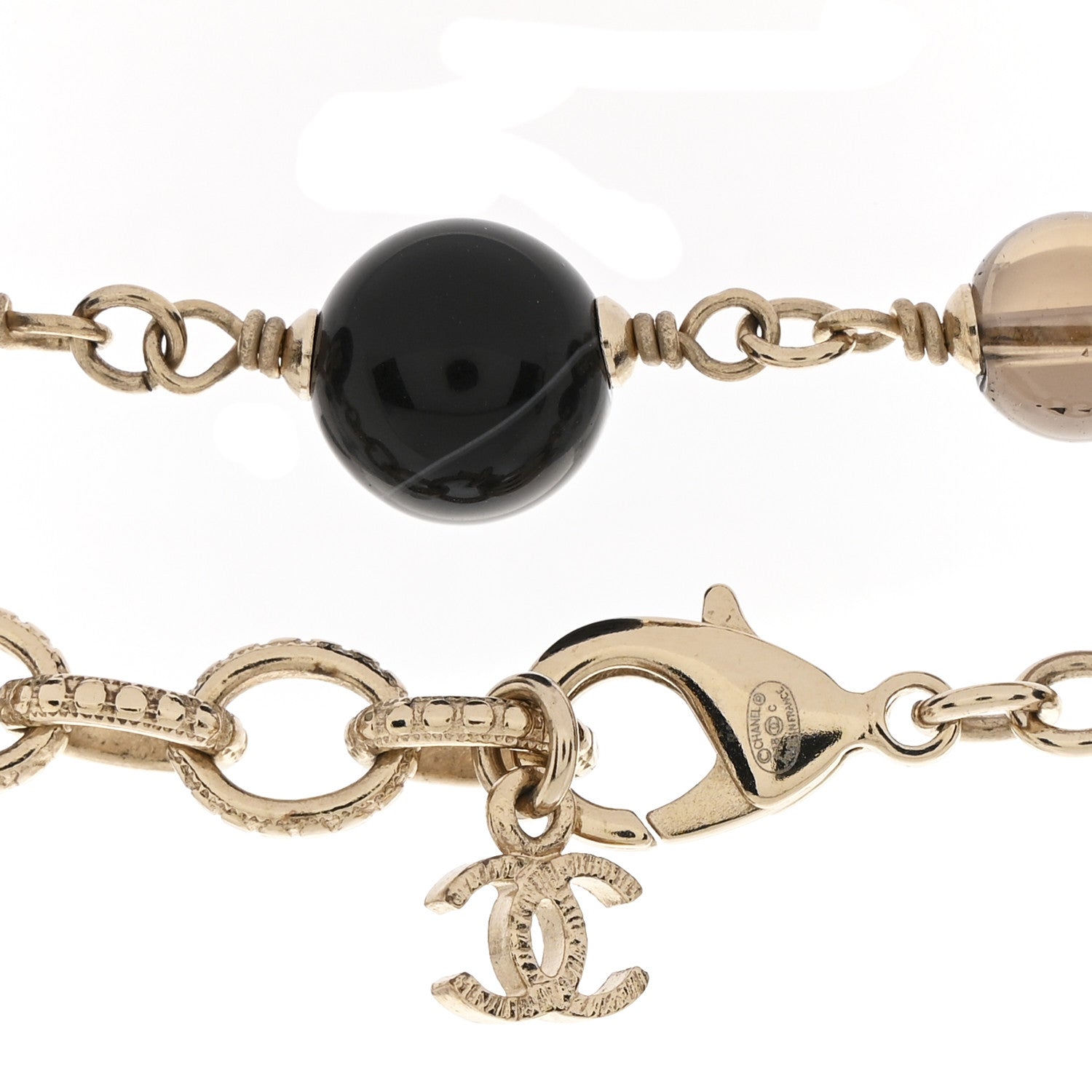 Chanel Resin Glass CC Beaded Charms Long Necklace Gold Black 6 of 6