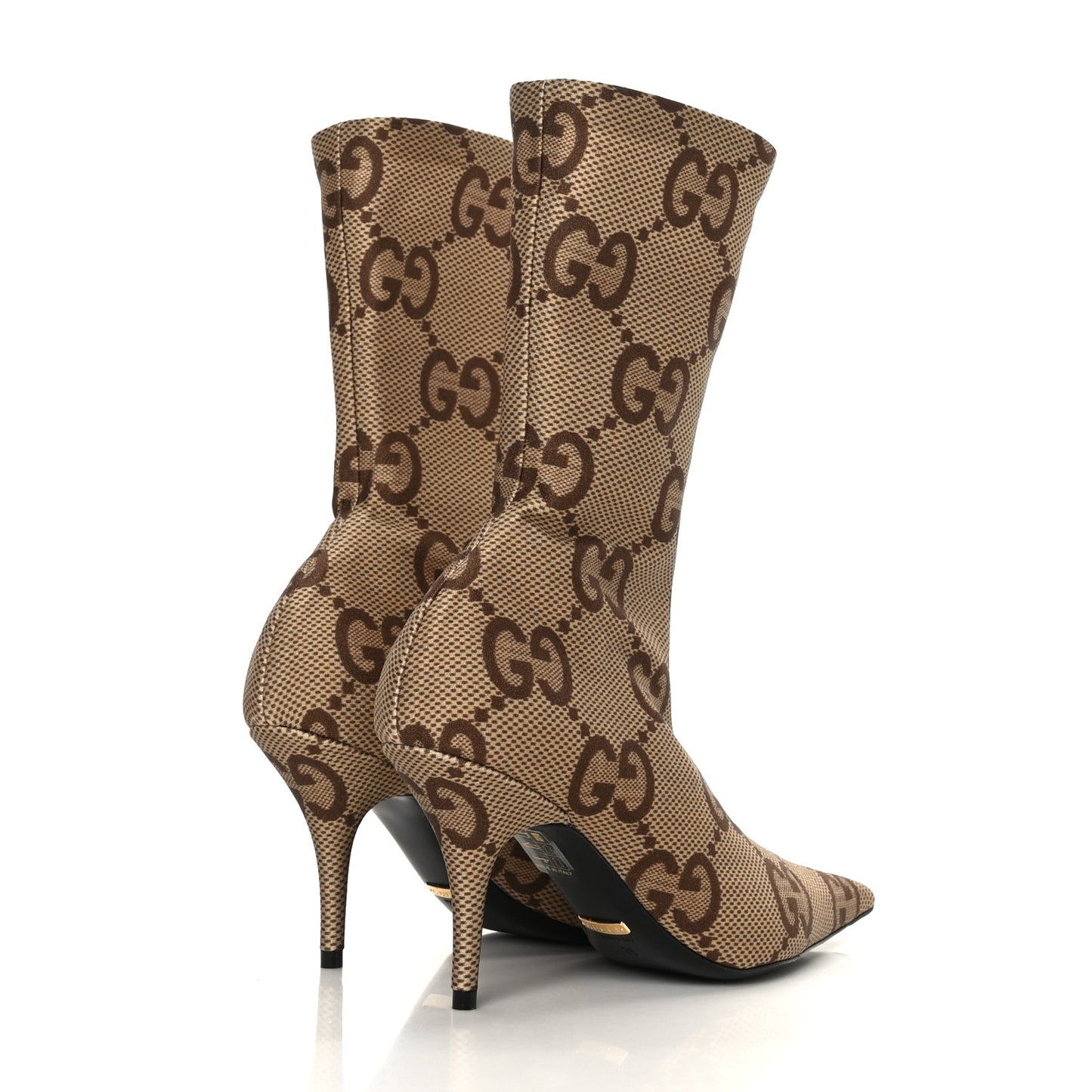 X GUCCI Jersey Maxi GG Monogram Crepe Knife Booties 35 Camel Ebony