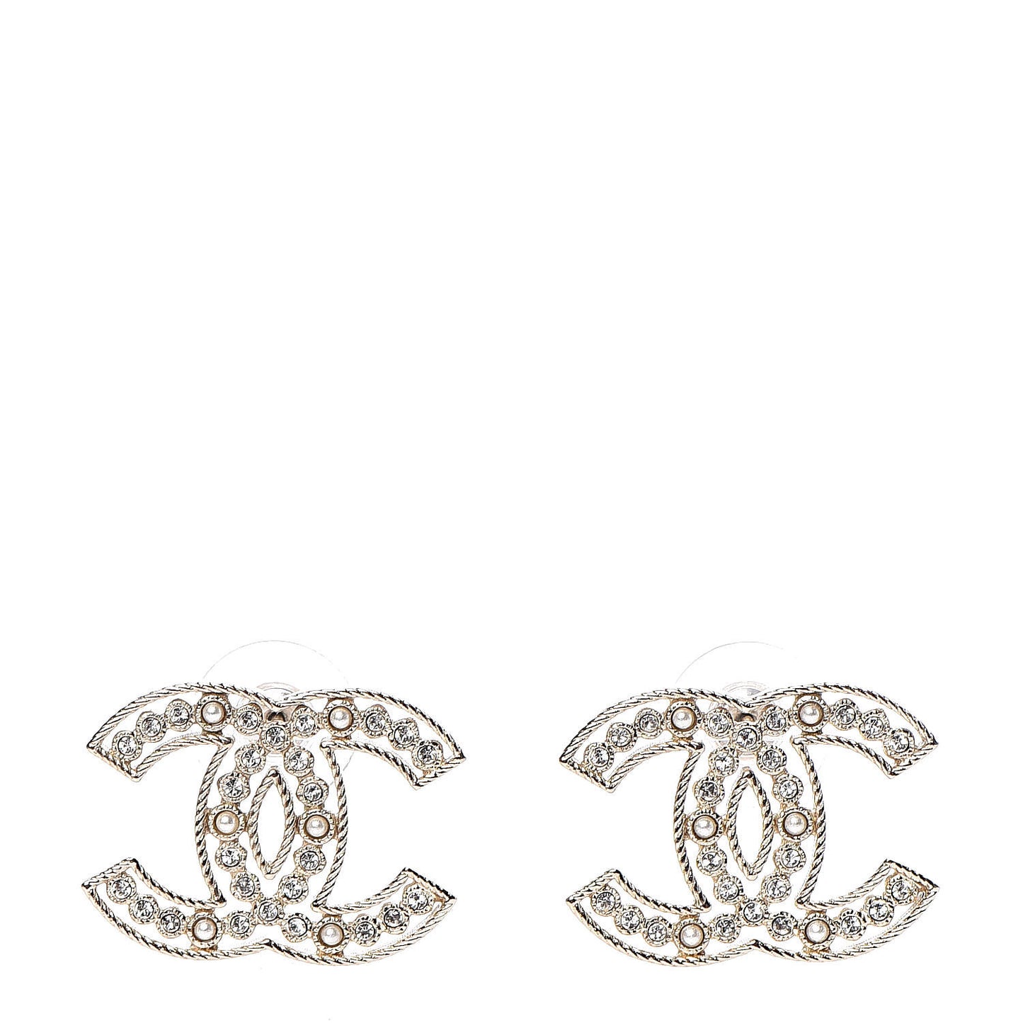Pearl Crystal Sparkling Pearls CC Earrings Light Gold