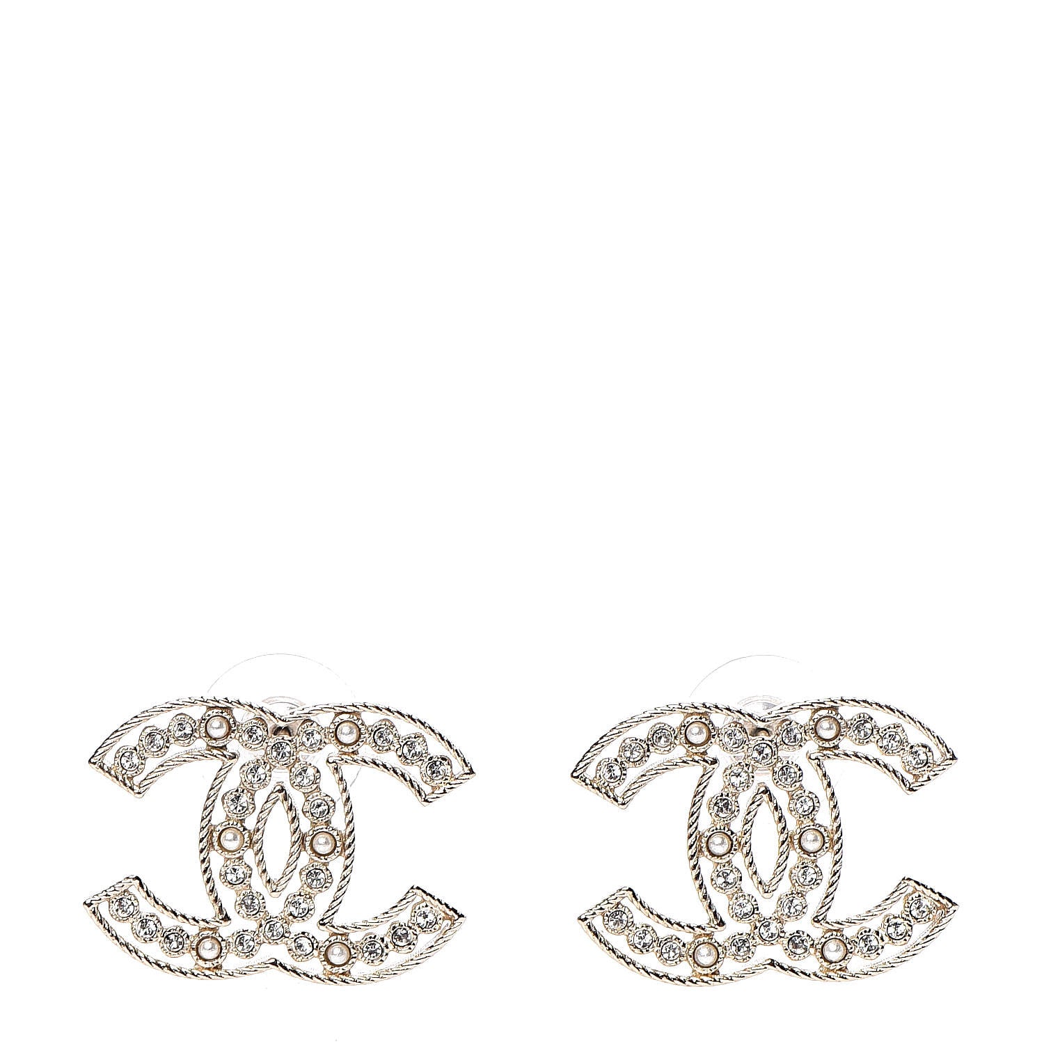 Chanel Pearl Crystal Sparkling Pearls CC Earrings Light Gold 1 of 5