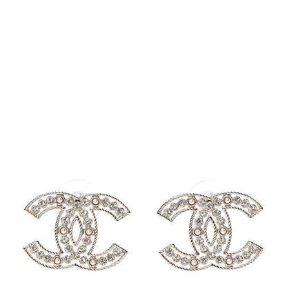 Chanel Pearl Crystal Sparkling Pearls CC Earrings Light Gold 1 of 5