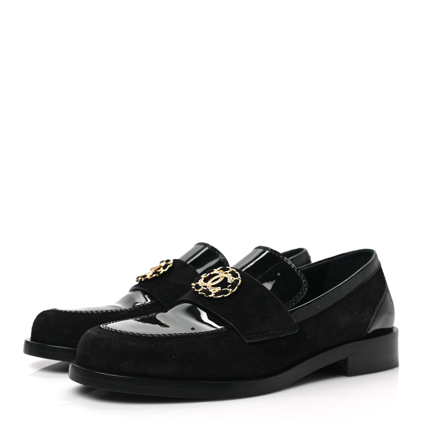 Patent Calfskin Suede Kidskin CC Mocassin Loafers 37 Black