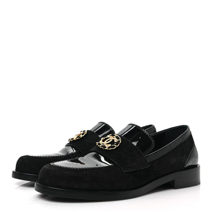 Chanel Patent Calfskin Suede Kidskin CC Mocassin Loafers 37 Black 3 of 8