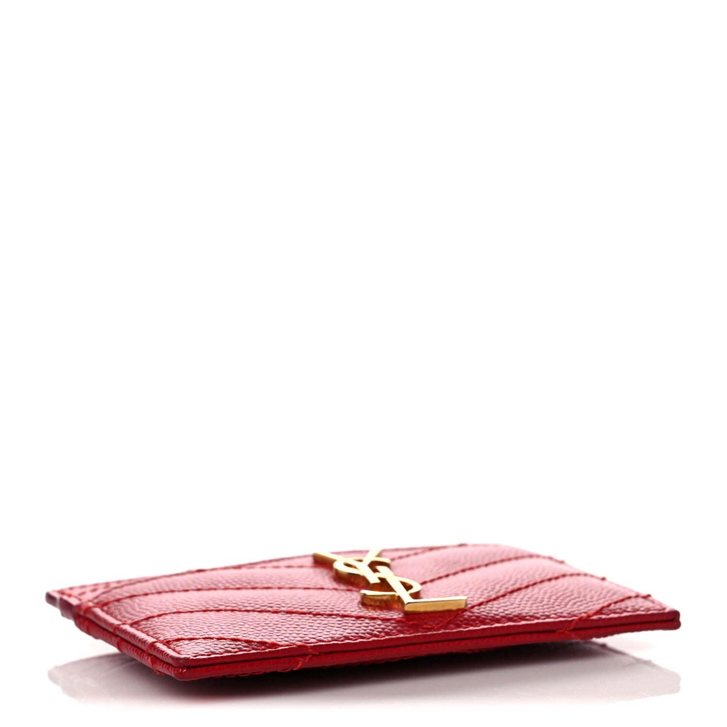 Saint Laurent Grain De Poudre Matelasse Chevron Monogram Credit Card Case Red 4 of 8