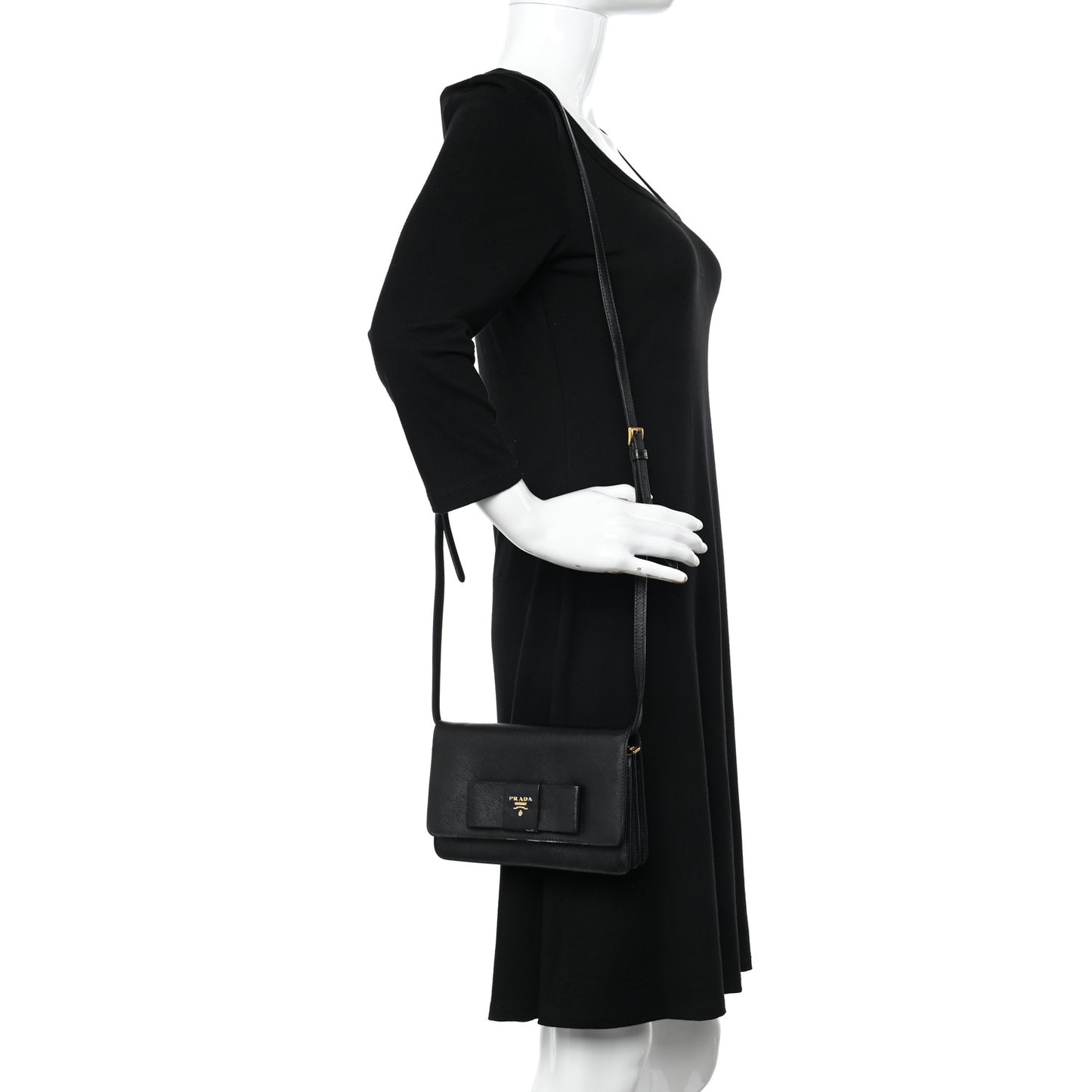 Saffiano Lux Bow Crossbody Bag Black