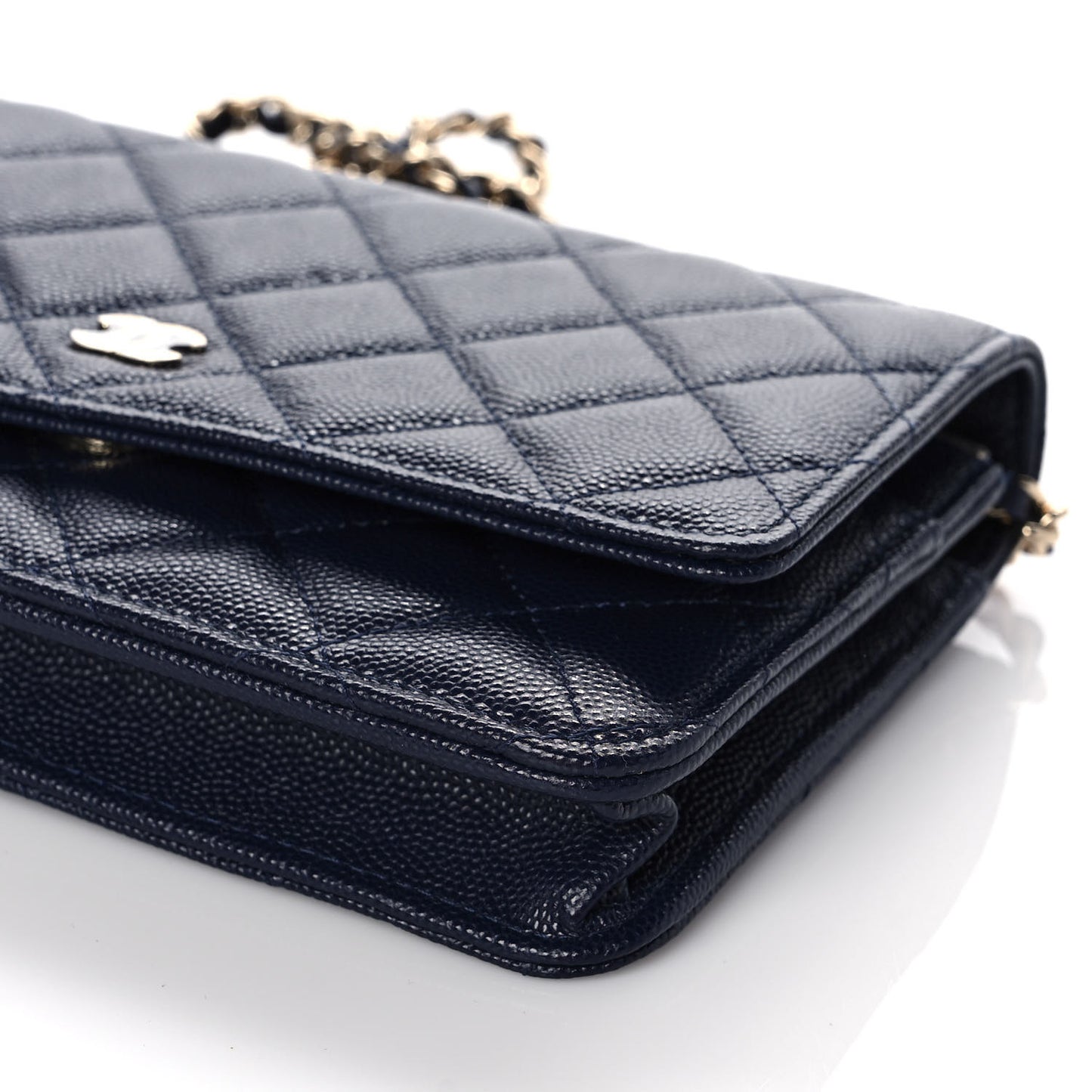 Caviar Quilted Wallet On Chain WOC Navy Blue