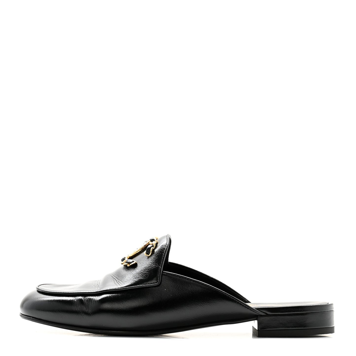 Shiny Calfskin Crystal CC Mules 40.5 Black