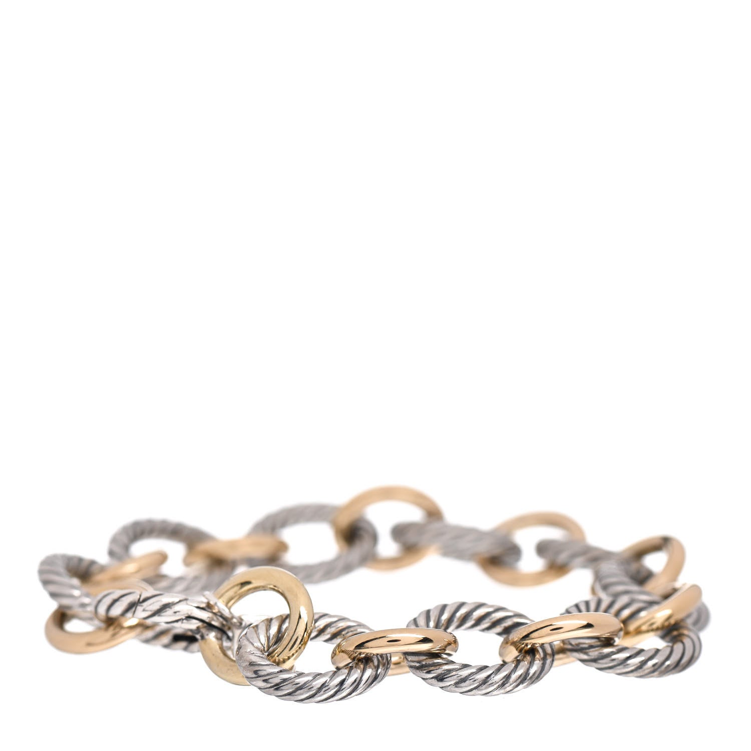 David Yurman Sterling Silver 18K Yellow Gold 12mm Large Oval Link Bracelet 3 of 4