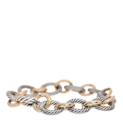 David Yurman Sterling Silver 18K Yellow Gold 12mm Large Oval Link Bracelet 3 of 4